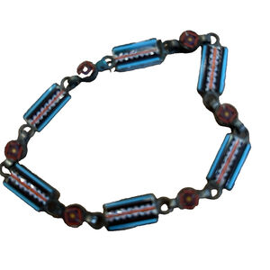 Blue and Red Beaded Bracelet Small for Kid or Petite Women